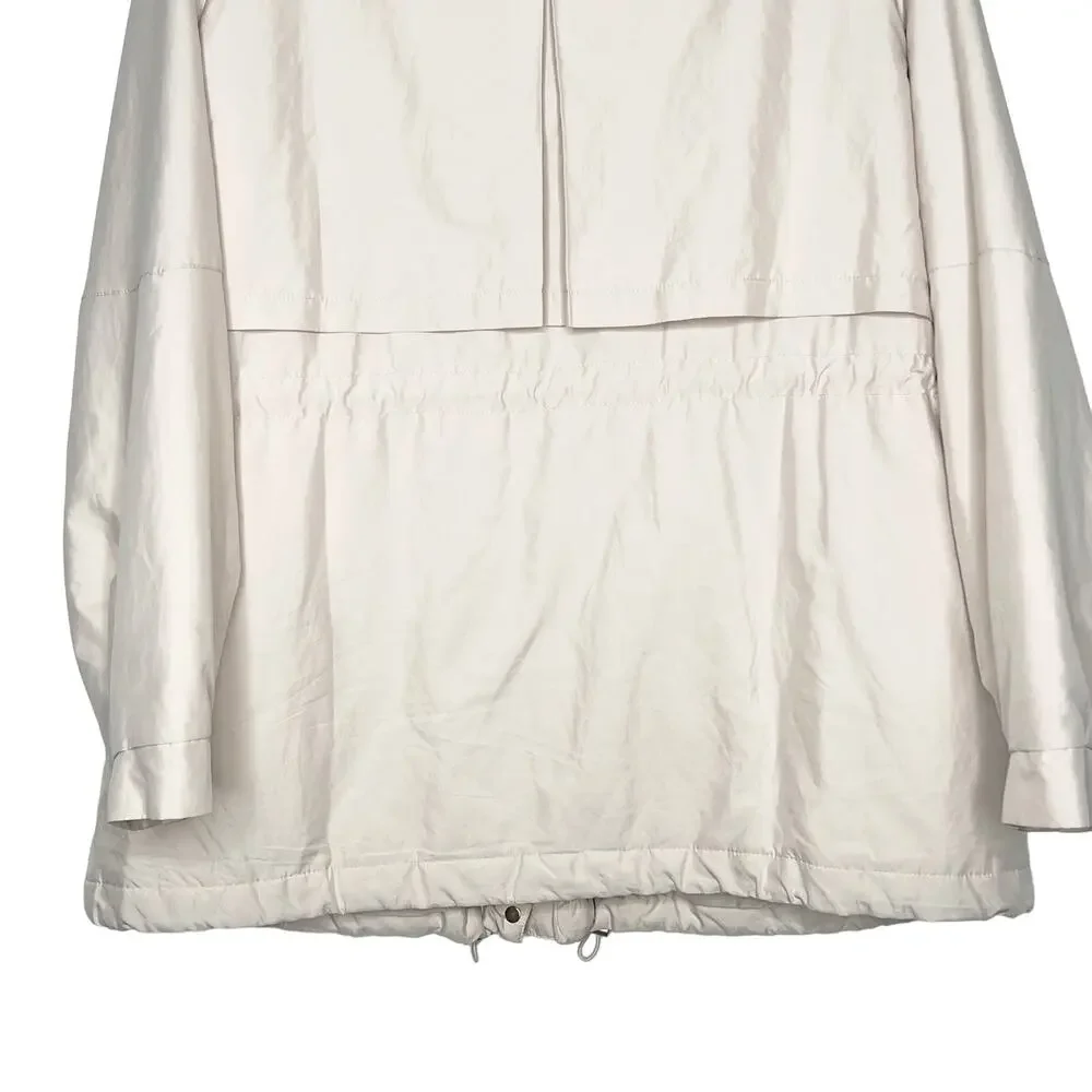 OYSHO Parka Hooded Jacket Water-Repellent Front-Zip Relaxed Fit Beige Size Small